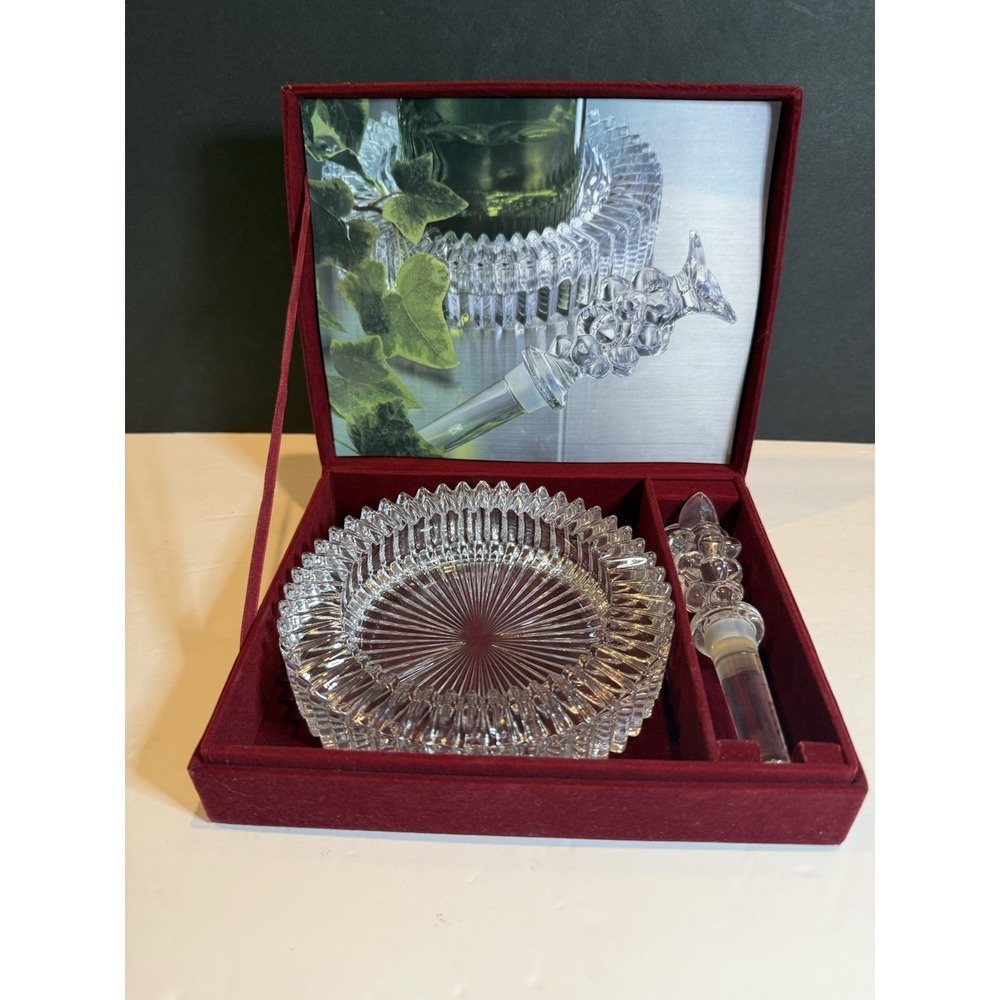Mikasa Crystal Wine Coaster and Grape Bottle Stopper Gift Set in Box